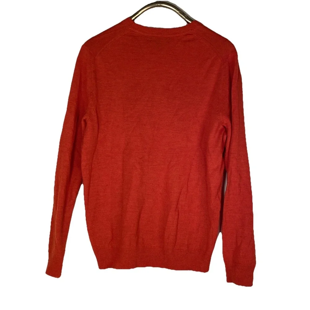 Banana Republic Bright Orange Merino Wool V Neck Stripe Sweater Mens Size L‎